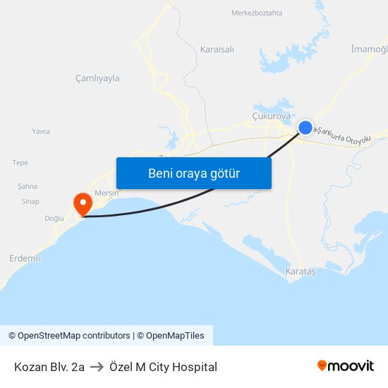 Kozan Blv. 2a to Özel M City Hospital map