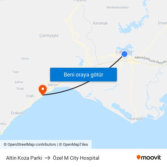 Altin Koza Parki to Özel M City Hospital map