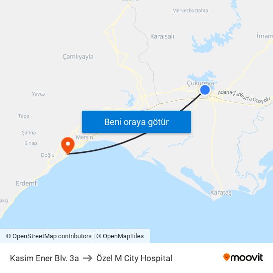 Kasim Ener Blv. 3a to Özel M City Hospital map
