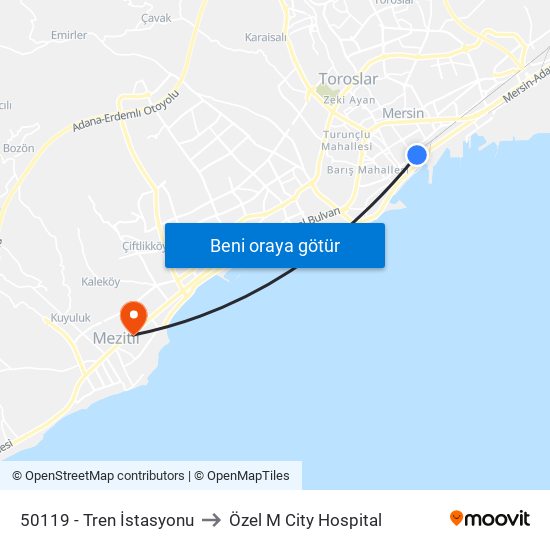 50119 - Tren İstasyonu to Özel M City Hospital map
