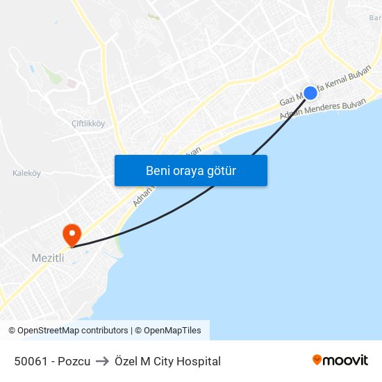 50061 - Pozcu to Özel M City Hospital map