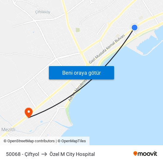 50068 - Çiftyol to Özel M City Hospital map