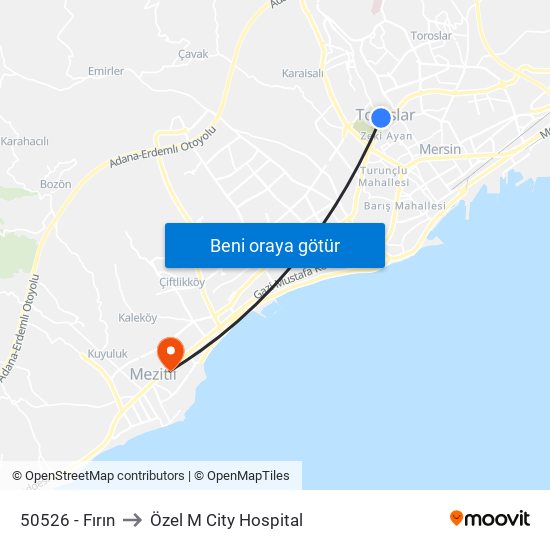 50526 - Fırın to Özel M City Hospital map