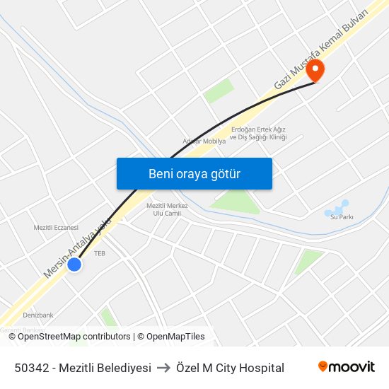 50342 - Mezitli Belediyesi to Özel M City Hospital map