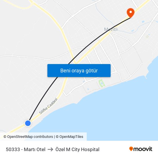 50333 - Martı Otel to Özel M City Hospital map