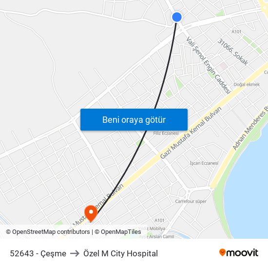 52643 - Çeşme to Özel M City Hospital map