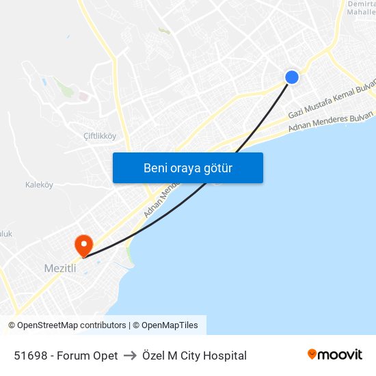 51698 - Forum Opet to Özel M City Hospital map