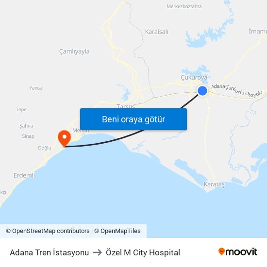 Adana Tren İstasyonu to Özel M City Hospital map