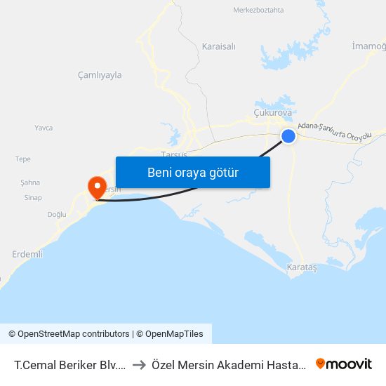 T.Cemal Beriker Blv. 1a to Özel Mersin Akademi Hastanesi map
