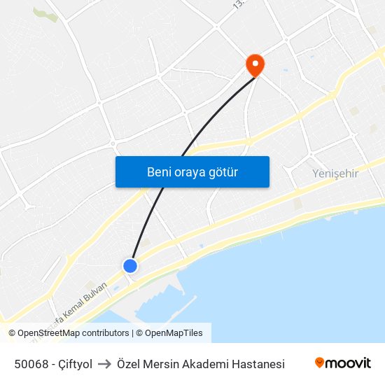 50068 - Çiftyol to Özel Mersin Akademi Hastanesi map