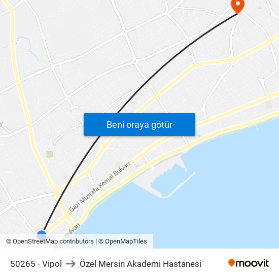 50265 - Vipol to Özel Mersin Akademi Hastanesi map
