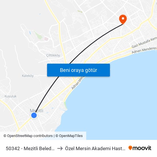 50342 - Mezitli Belediyesi to Özel Mersin Akademi Hastanesi map