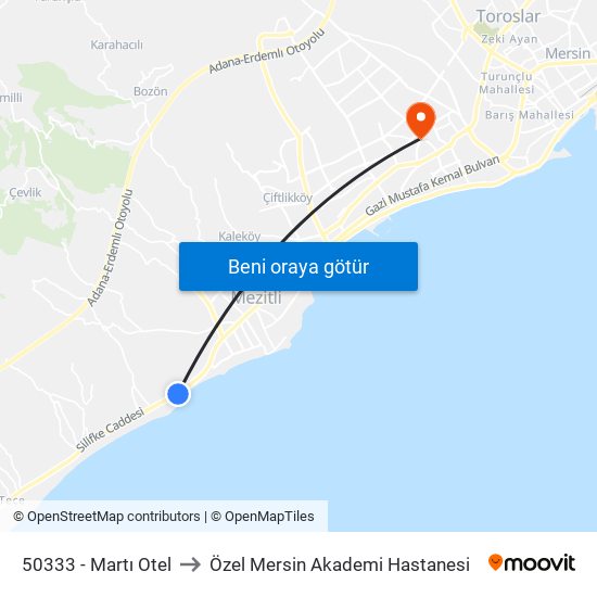 50333 - Martı Otel to Özel Mersin Akademi Hastanesi map