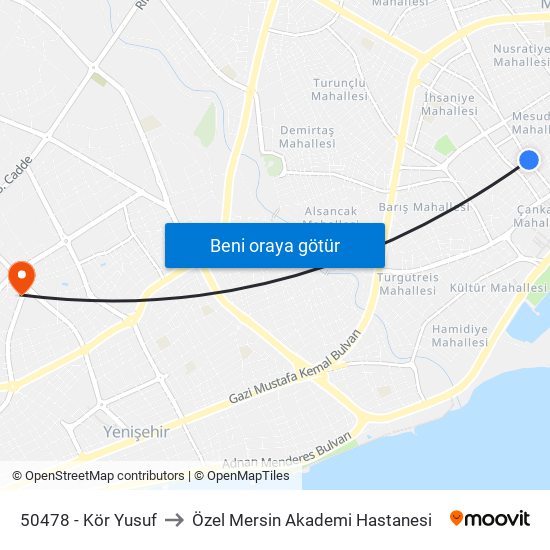 50478 - Kör Yusuf to Özel Mersin Akademi Hastanesi map