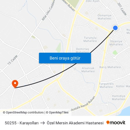 50255 - Karayolları to Özel Mersin Akademi Hastanesi map