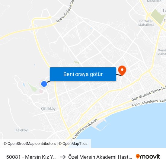 50081 - Mersin Kız Yurdu to Özel Mersin Akademi Hastanesi map