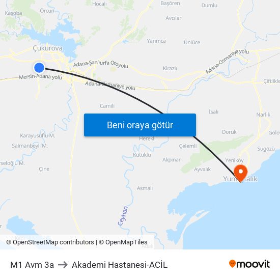 M1 Avm 3a to Akademi Hastanesi-ACİL map