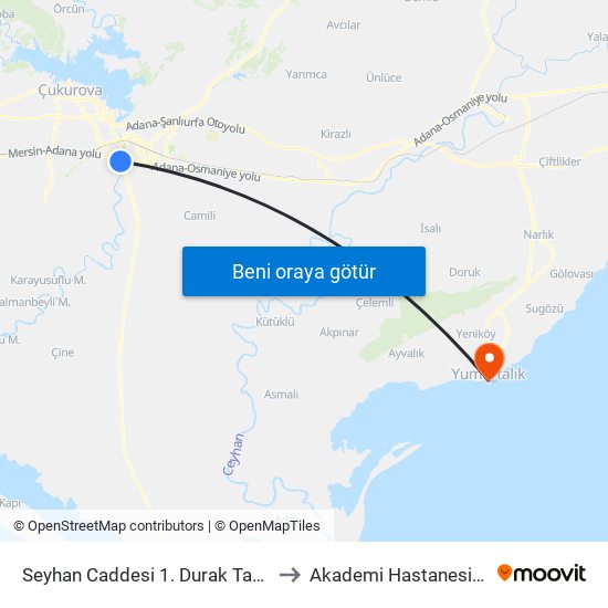 Seyhan Caddesi 1. Durak Taşköprü to Akademi Hastanesi-ACİL map
