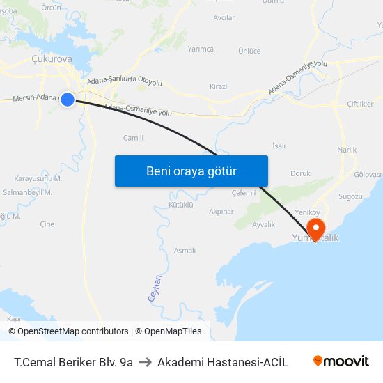 T.Cemal Beriker Blv. 9a to Akademi Hastanesi-ACİL map