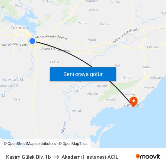 Kasim Gülek Blv. 1b to Akademi Hastanesi-ACİL map