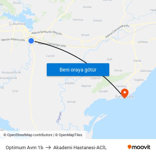 Optimum Avm 1b to Akademi Hastanesi-ACİL map