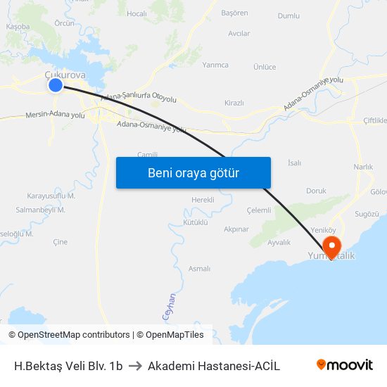 H.Bektaş Veli Blv. 1b to Akademi Hastanesi-ACİL map