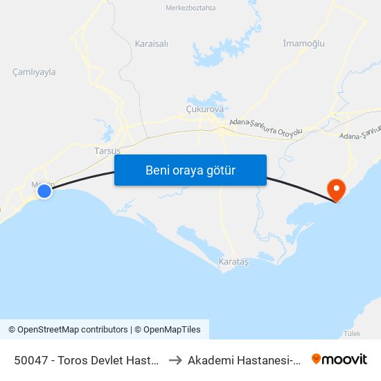 50047 - Toros Devlet Hastanesi to Akademi Hastanesi-ACİL map