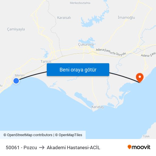 50061 - Pozcu to Akademi Hastanesi-ACİL map
