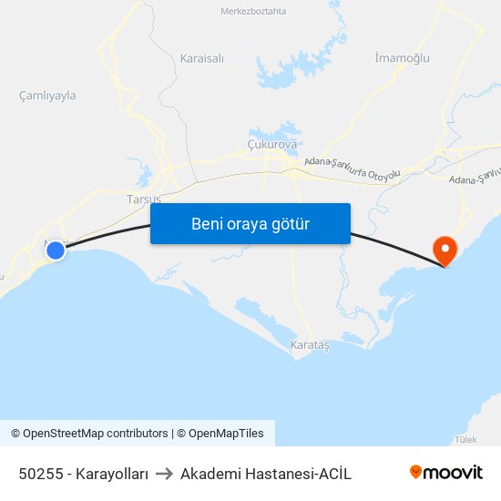 50255 - Karayolları to Akademi Hastanesi-ACİL map