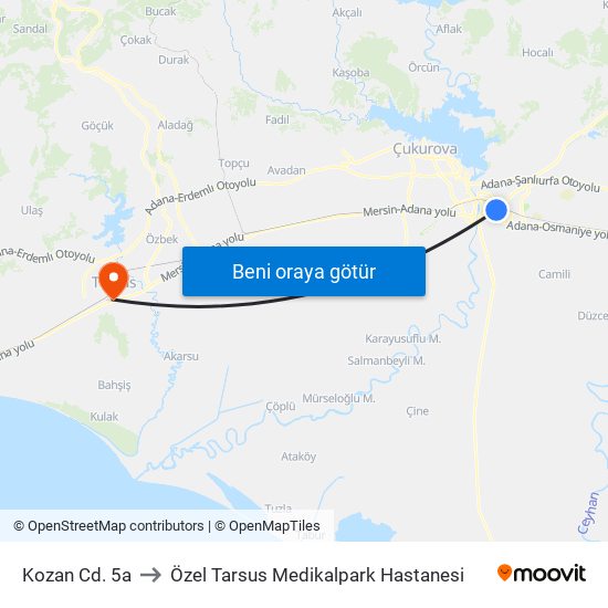 Kozan Cd. 5a to Özel Tarsus Medikalpark Hastanesi map