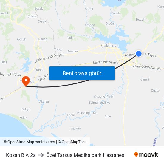 Kozan Blv. 2a to Özel Tarsus Medikalpark Hastanesi map