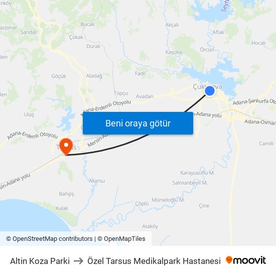 Altin Koza Parki to Özel Tarsus Medikalpark Hastanesi map
