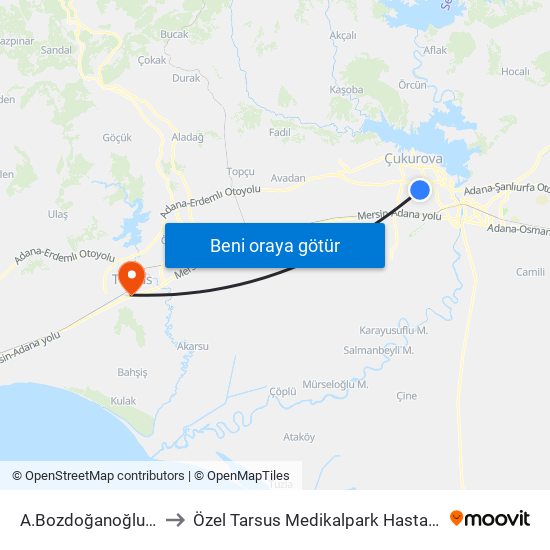 A.Bozdoğanoğlu 5a to Özel Tarsus Medikalpark Hastanesi map