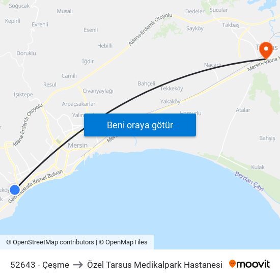 52643 - Çeşme to Özel Tarsus Medikalpark Hastanesi map