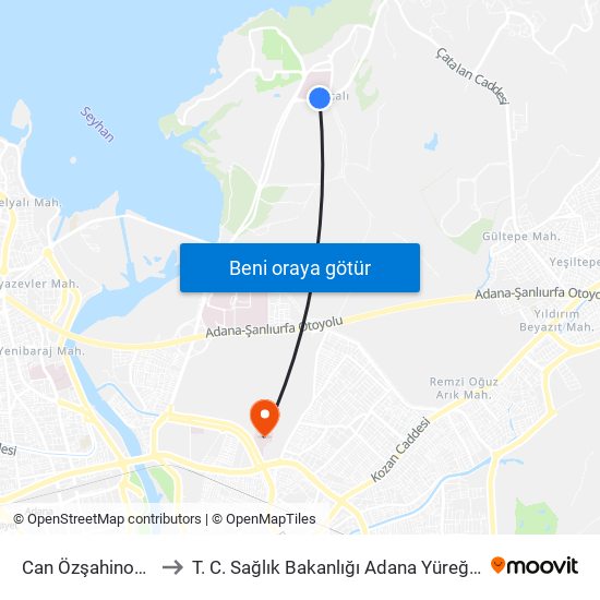 Can Özşahinoğlu Blv. 1b to T. C. Sağlık Bakanlığı Adana Yüreğir Devlet Hastanesi map