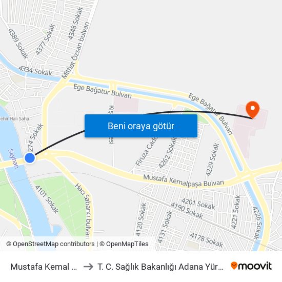 Mustafa Kemal Paşa Blv. 7b to T. C. Sağlık Bakanlığı Adana Yüreğir Devlet Hastanesi map