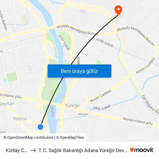 Kizilay Cd. 4a to T. C. Sağlık Bakanlığı Adana Yüreğir Devlet Hastanesi map