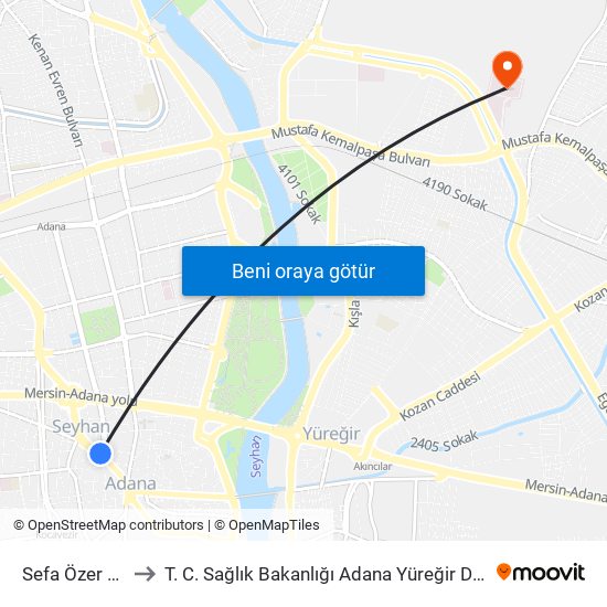 Sefa Özer Cd. 1b to T. C. Sağlık Bakanlığı Adana Yüreğir Devlet Hastanesi map