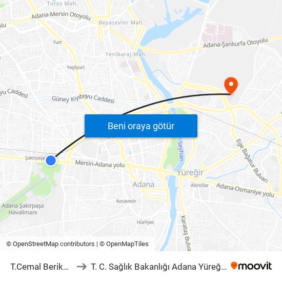 T.Cemal Beriker Blv. 10a to T. C. Sağlık Bakanlığı Adana Yüreğir Devlet Hastanesi map