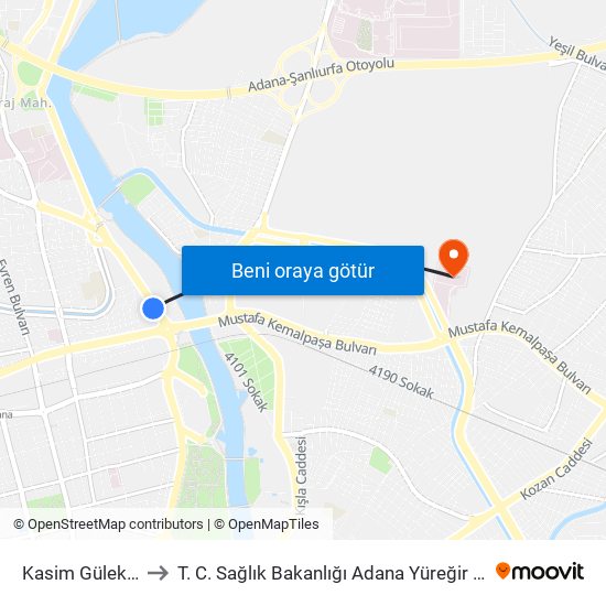 Kasim Gülek Blv. 1b to T. C. Sağlık Bakanlığı Adana Yüreğir Devlet Hastanesi map
