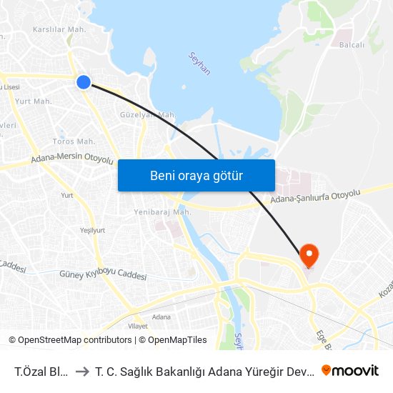 T.Özal Blv. 9b to T. C. Sağlık Bakanlığı Adana Yüreğir Devlet Hastanesi map