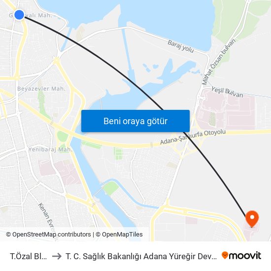 T.Özal Blv. 4b to T. C. Sağlık Bakanlığı Adana Yüreğir Devlet Hastanesi map