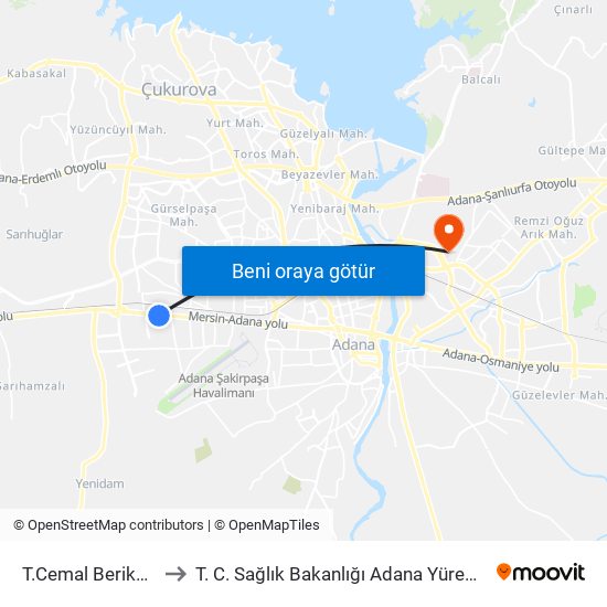 T.Cemal Beriker Blv. 16b to T. C. Sağlık Bakanlığı Adana Yüreğir Devlet Hastanesi map