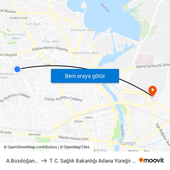 A.Bozdoğanoğlu 5a to T. C. Sağlık Bakanlığı Adana Yüreğir Devlet Hastanesi map