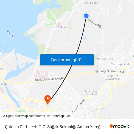 Çatalan Caddesi 4a to T. C. Sağlık Bakanlığı Adana Yüreğir Devlet Hastanesi map