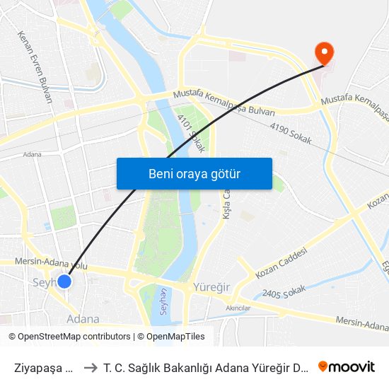 Ziyapaşa Blv. 1b to T. C. Sağlık Bakanlığı Adana Yüreğir Devlet Hastanesi map