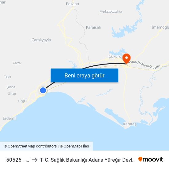 50526 - Fırın to T. C. Sağlık Bakanlığı Adana Yüreğir Devlet Hastanesi map