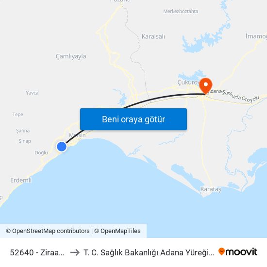 52640 - Ziraat Bankası to T. C. Sağlık Bakanlığı Adana Yüreğir Devlet Hastanesi map