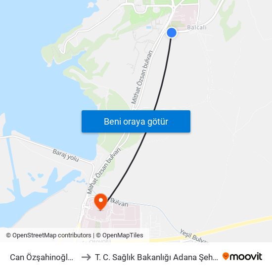 Can Özşahinoğlu Blv. 1a to T. C. Sağlık Bakanlığı Adana Şehir Hastanesi map