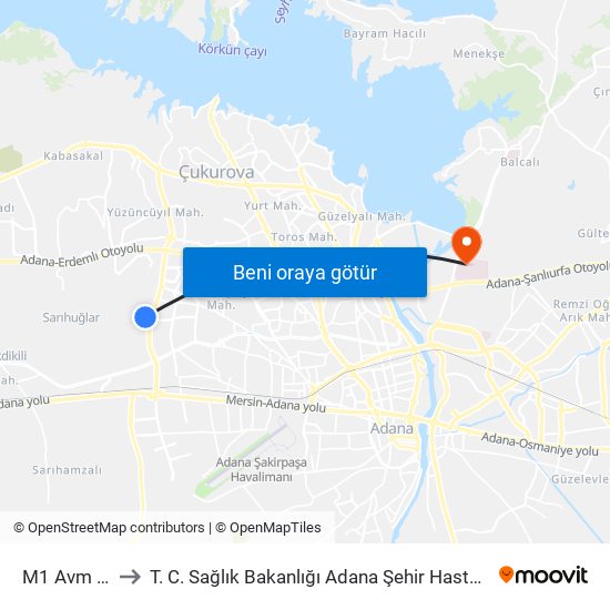 M1 Avm 3a to T. C. Sağlık Bakanlığı Adana Şehir Hastanesi map